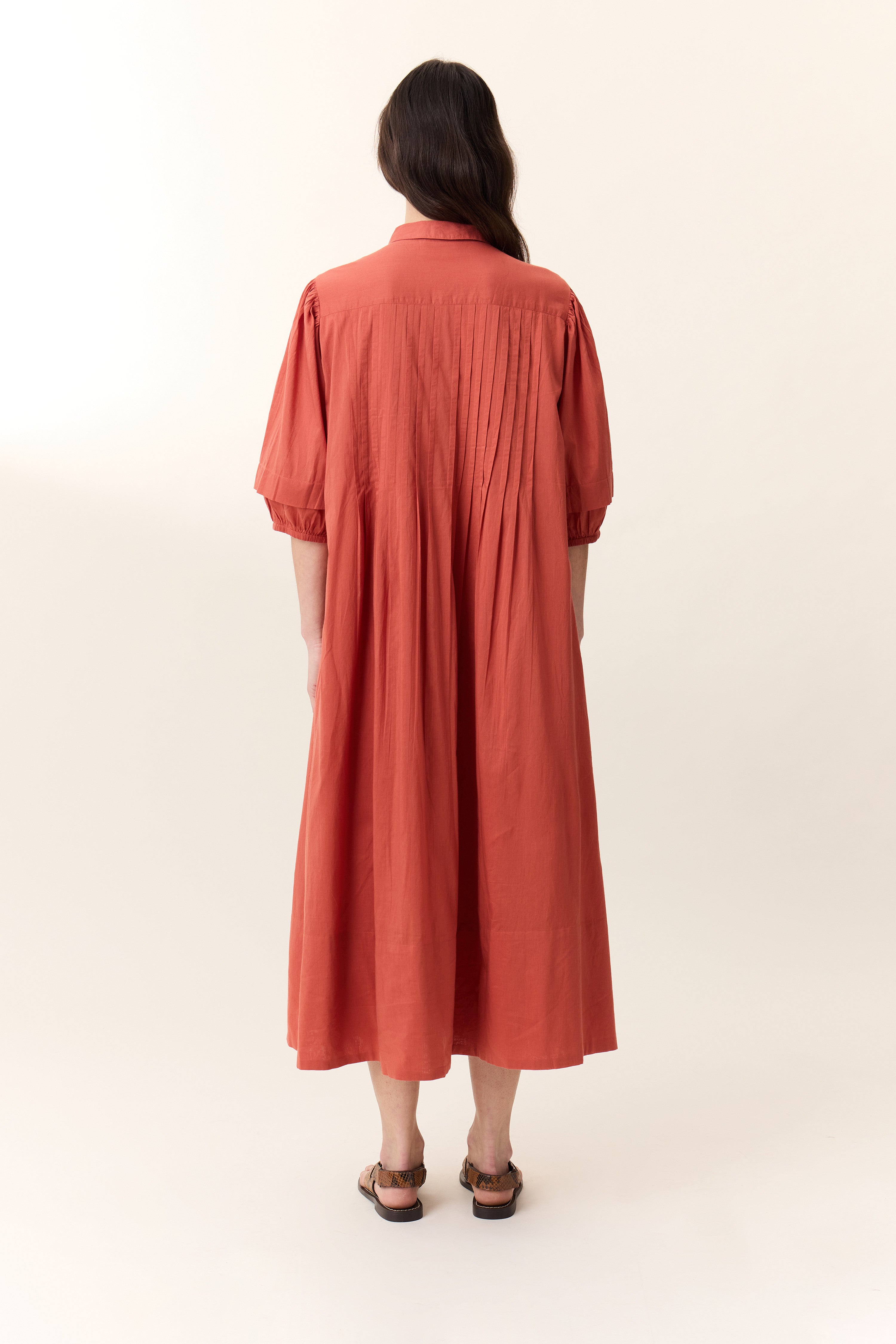 Roca Pleat Dress Terracotta Leon & Harper