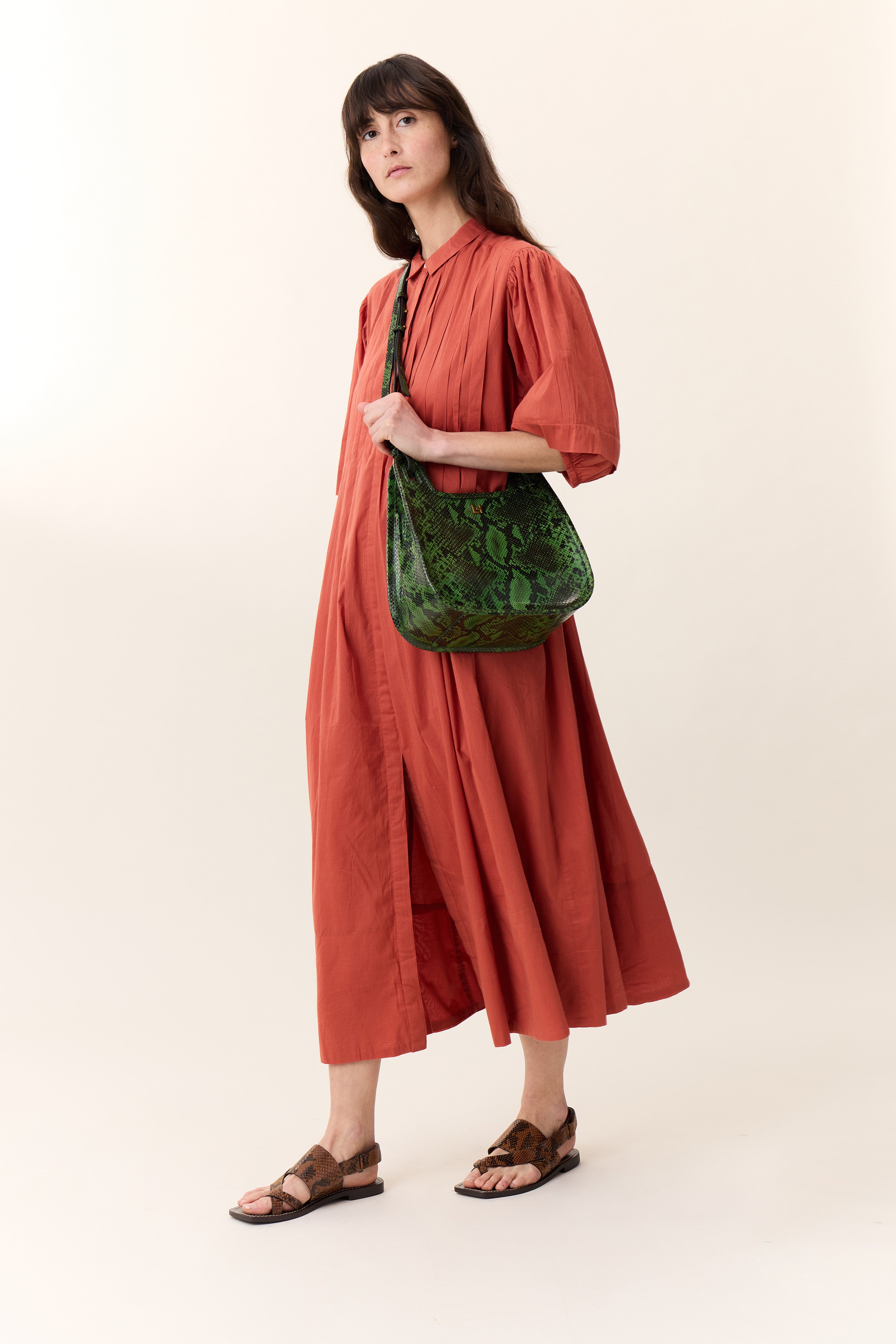Roca Pleat Dress Terracotta Leon & Harper