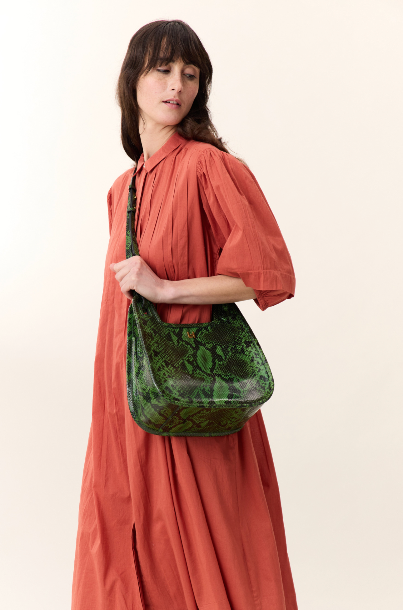 Roca Pleat Dress Terracotta Leon & Harper