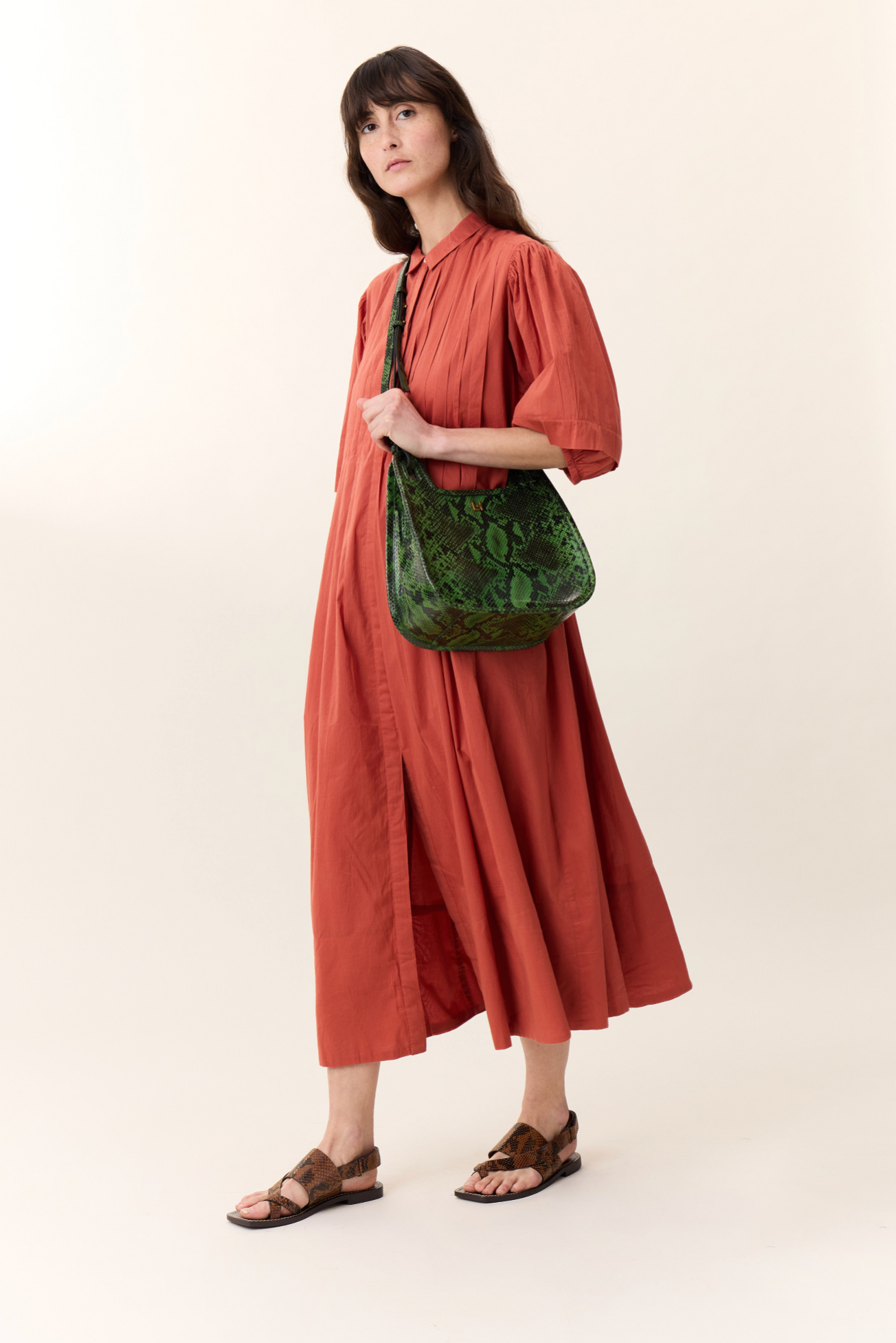 Roca Pleat Dress Terracotta Leon & Harper