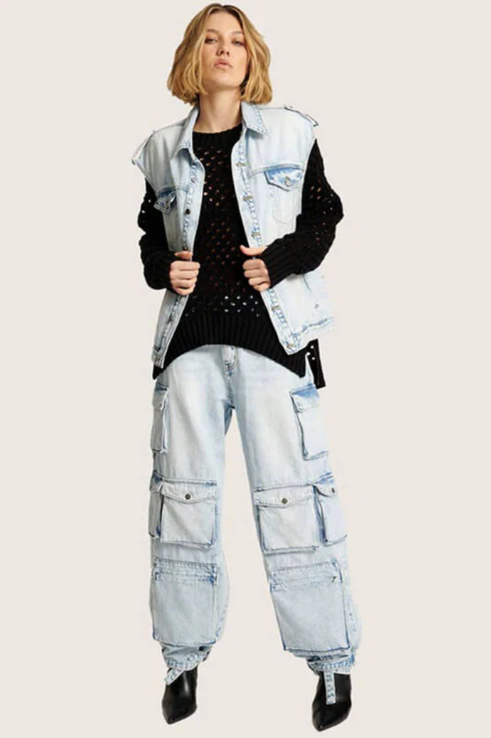 One Teaspoon Depeche Blue Oversized Denim Trucker Sleeveless Jacket