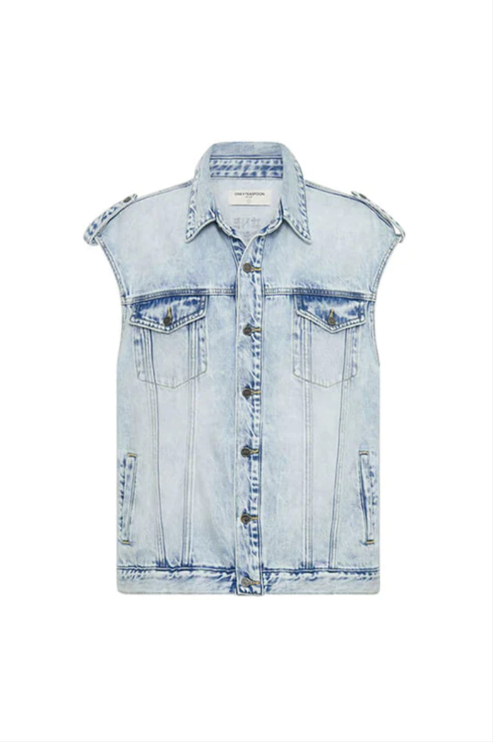 One Teaspoon Depeche Blue Oversized Denim Trucker Sleeveless Jacket