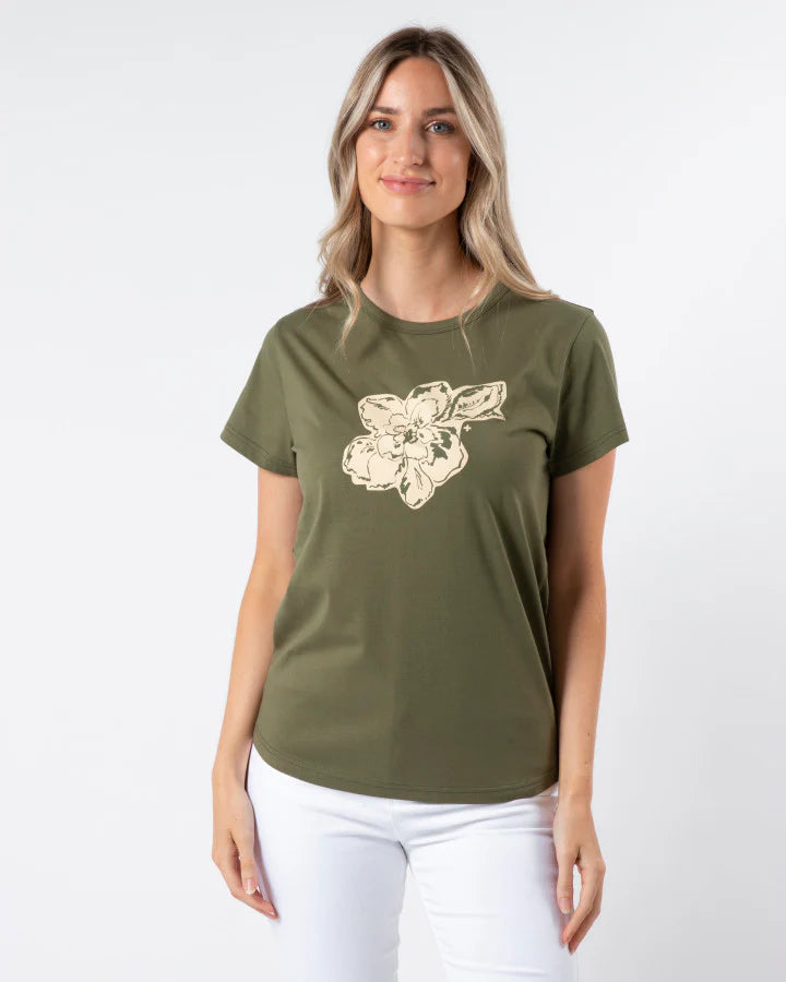Petal Garden T Shirt Khaki Stella + Gemma