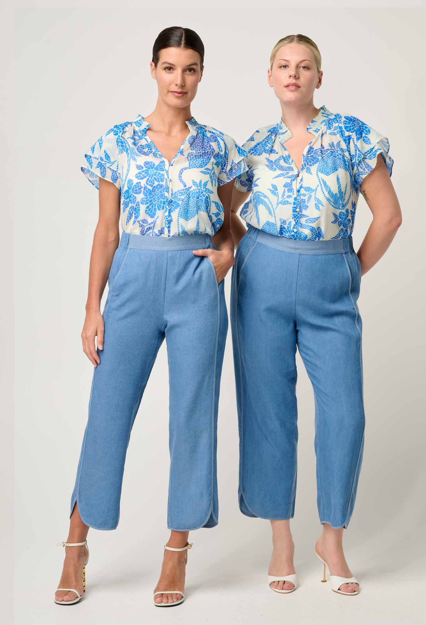 Calandra Flutter Sleeve Top Azure Mosaic Once Was