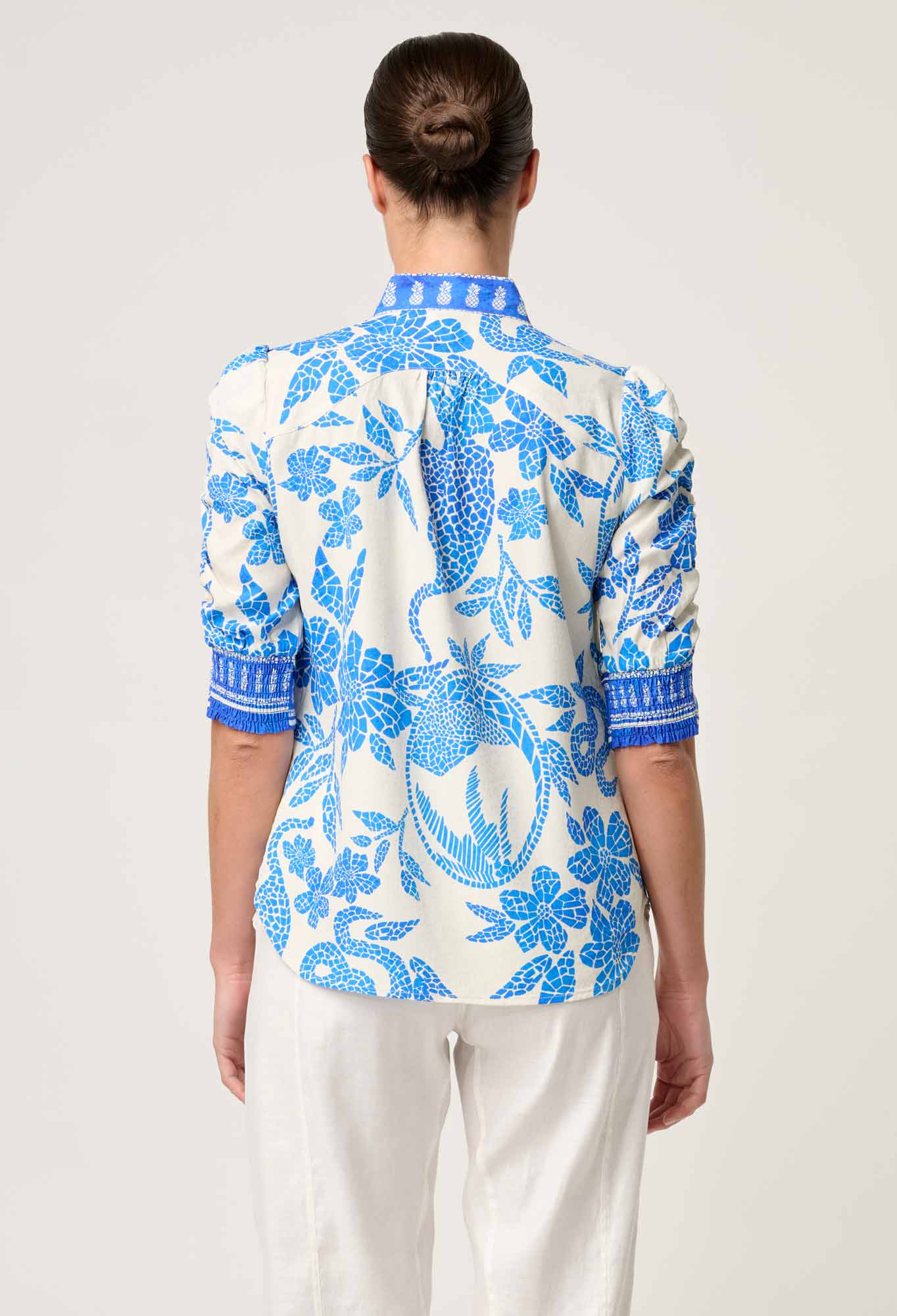 Calantha Dobby Rouched Shirt Azure Mosaic Once Was