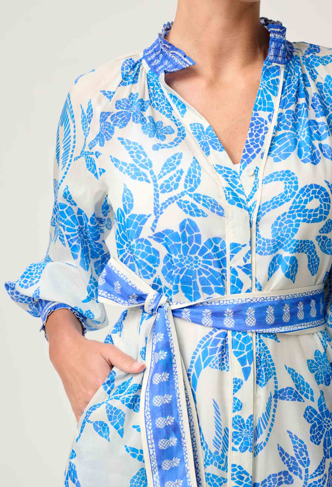 Carmen Maxi Dress Azure Mosaic Once Was