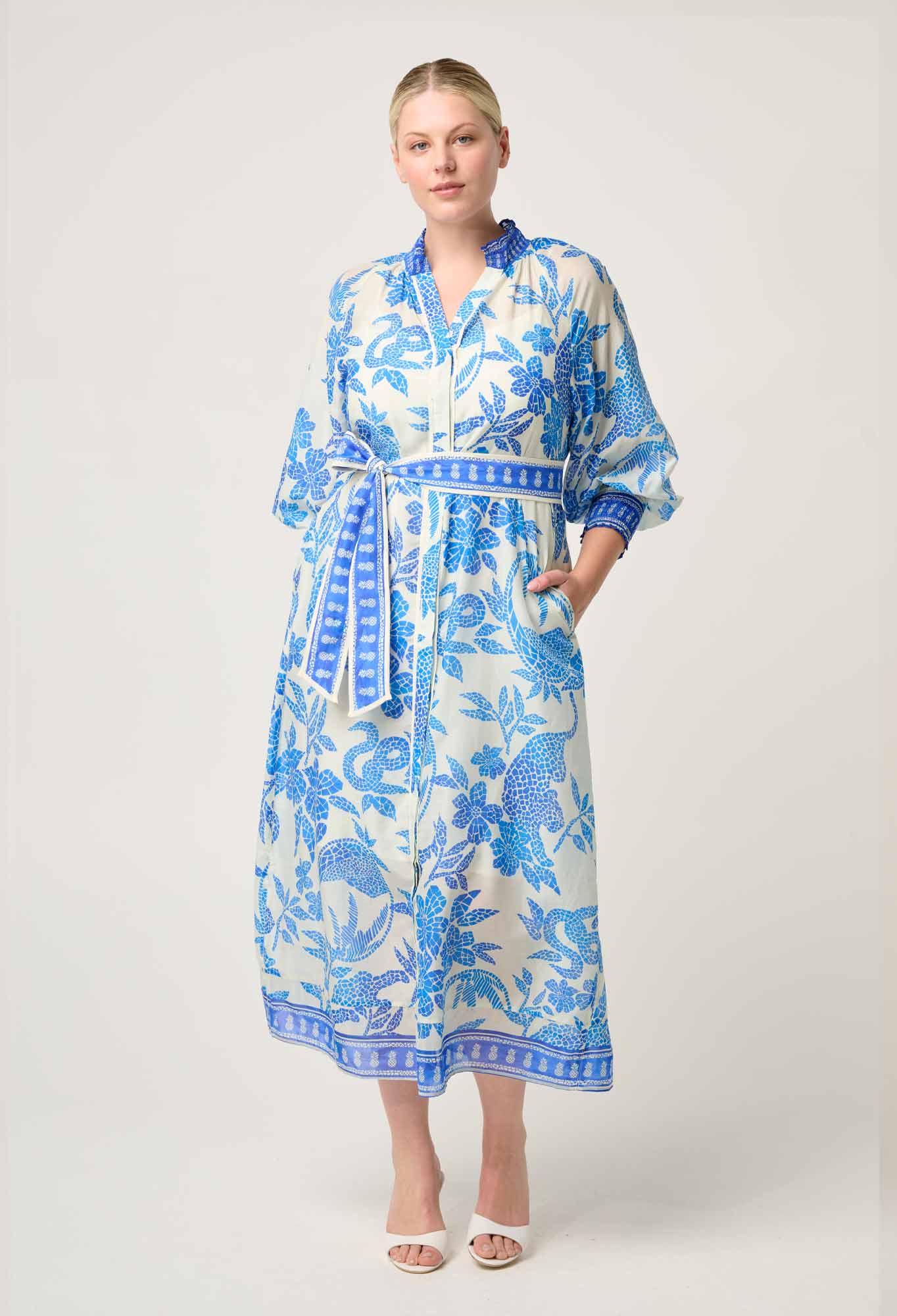 Carmen Maxi Dress Azure Mosaic Once Was
