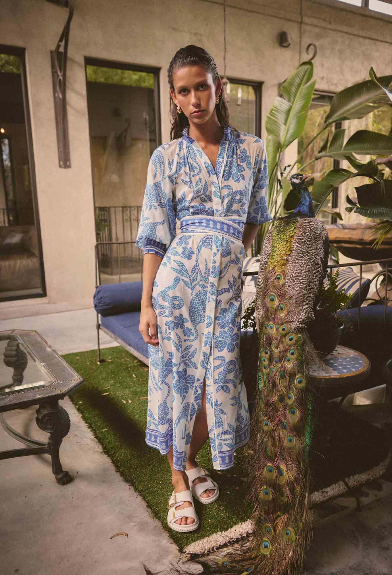 Carmen Maxi Dress Azure Mosaic Once Was