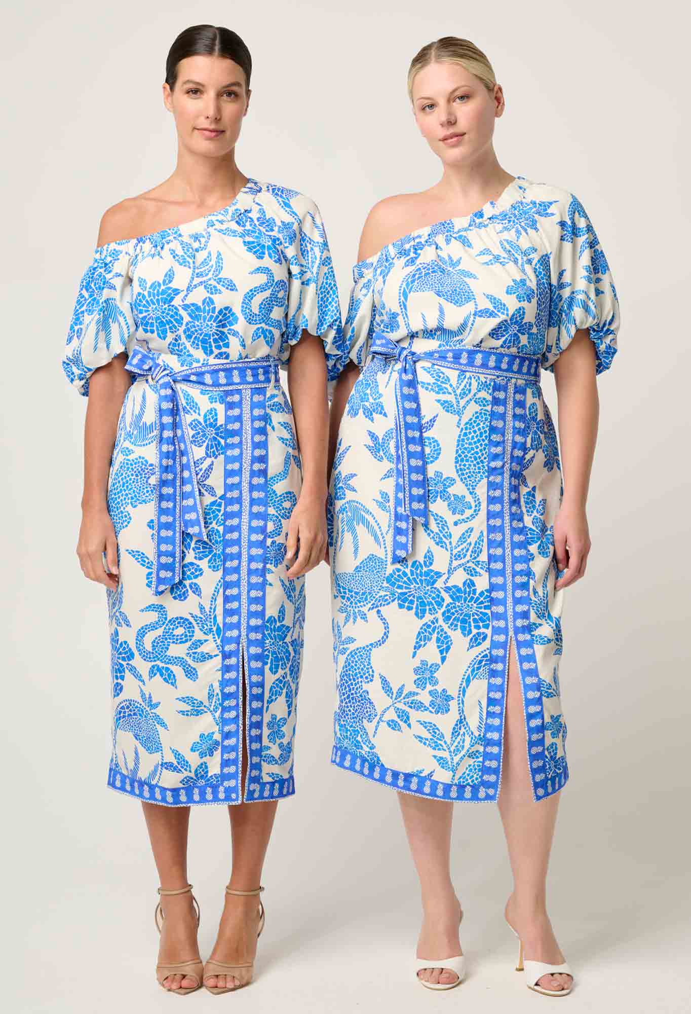 Zenobia Dobby Midi Skirt Azure Mosaic Once Was